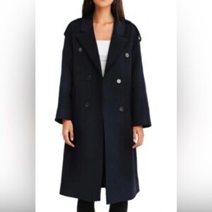 100 % Wool Dark Navy Double-Breasted Women's Trench Coat